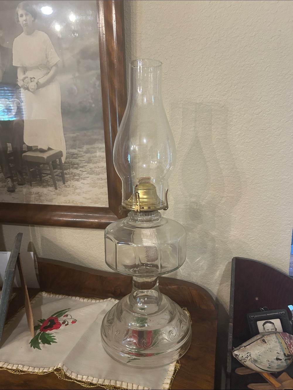 Vintage Glass Large Capacity Oil Lamp with Brass Burner - Home Accents